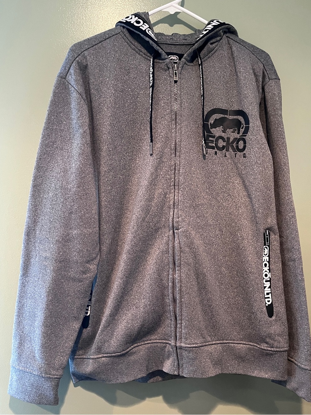 Ecko Unlimited Gray Full-Zip Hoodie with Logo Trim